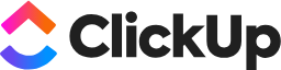 ClickUp logo with a multicolor arrow-shaped icon and bold black ClickUp wordmark on a transparent background.