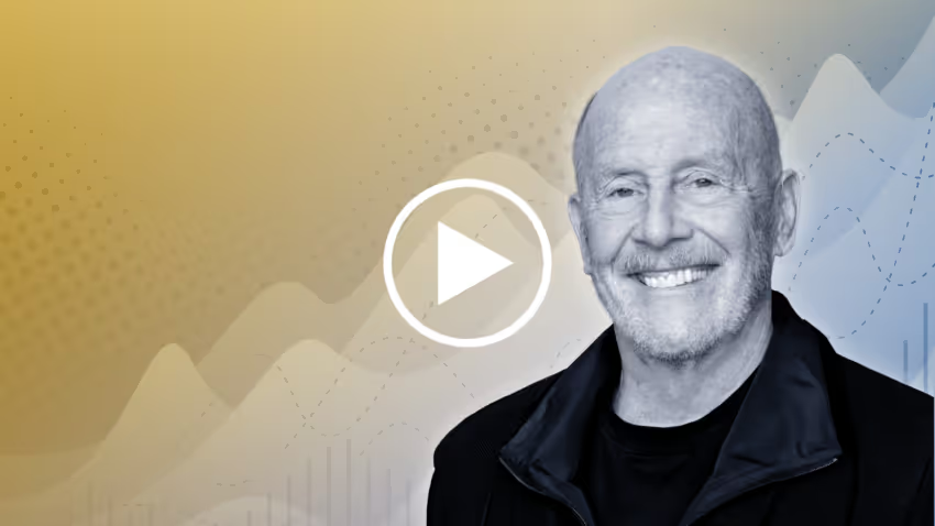 Lew Frankfort, Chairman Emeritus and Former CEO of Coach in front of a gold and blue background and a play button in the foreground.