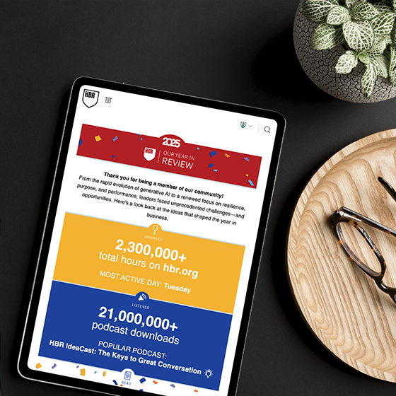 A photo of an iPad with HBR Year in Review pulled up.