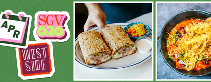 Collage of different food dishes set on a green background Collage of different food dishes set on a green background