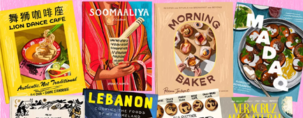 Illustration of cookbook covers on a pink background Illustration of cookbook covers on a pink background