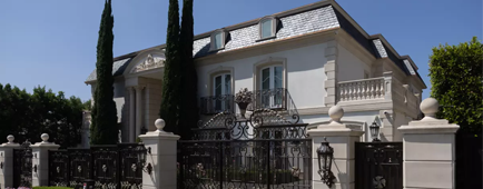 The exterior of a mansion in Beverly Hills.