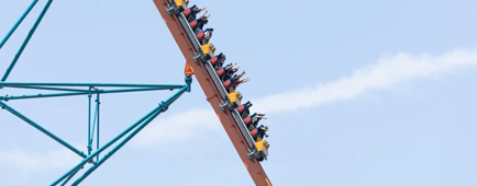 Riders taking the first drop on Goliath at Six Flags Magic Mountain