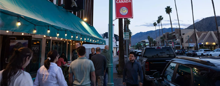 Banners in downtown Palm Springs show support for Canadians.