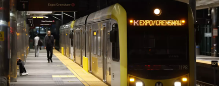 A train arrives at the Westchester/Veterans Metro K Line station on Thursday, Oct. 2, 2025.