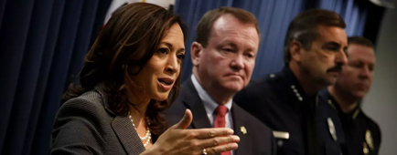 Kamala Harris with now Los Angeles Police Chief Jim McDonnell and former LAPD Chief Charlie Beck.