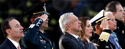 Alfonso Durazo, then Mexico's security minister, left, with President Andrés Manuel López Obrador, third from left, in 2019. 