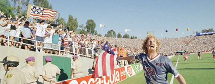 U.S. defender Alexi Lalas celebrates after defeating Colombia 2-1 at the Rose Bowl during the 1994 World Cup.