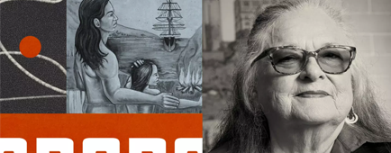 Judy Baca surrounded by images of her work Judy Baca surrounded by images of her work