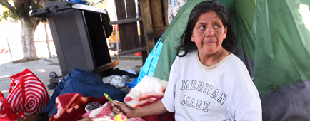 Amanda Ponce at her homeless encampment in Boyle Heights.