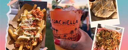 Collage of photographs of food from Coachella festival