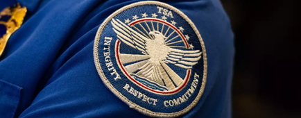 A detail view of the shoulder of a TSA officer