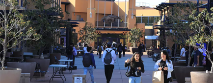 People walk in the UC Irvine courtyard.