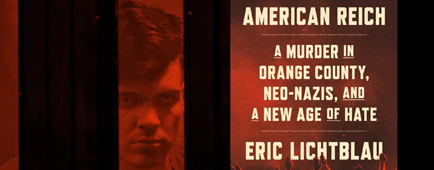 Book cover of American Reich with a photo of an incarcerated man in the background Book cover of American Reich with a photo of an incarcerated man in the background