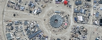 A satellite image showing the Burning Man festival site in Black Rock City, Nevada
