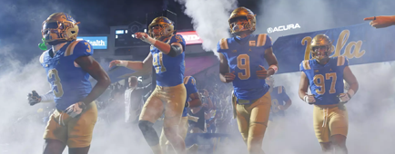 UCLA quarterback Nico Iamaleava and the Bruins run onto the Rose Bowl field before playing Nebraska on Saturday. UCLA quarterback Nico Iamaleava and the Bruins run onto the Rose Bowl field before playing Nebraska on Saturday.