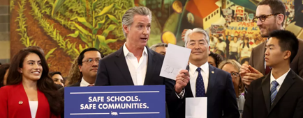 California Governor Gavin Newsom signs a package of immigration bills at Contreras High School. California Governor Gavin Newsom signs a package of immigration bills at Contreras High School.