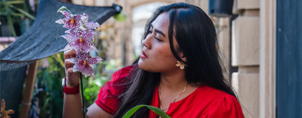 Artist Bunga Vidanska, whose first name means "flower," grows tropical plants, which she transforms into accessories.