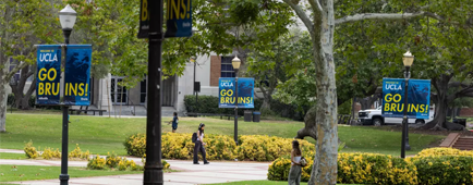  Students walk through the UCLA campus. 