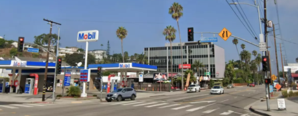 Google street view of the intersection of Pershing Drive and Manchester Avenue in Playa del Rey.