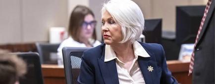 Tina Peters listens in court